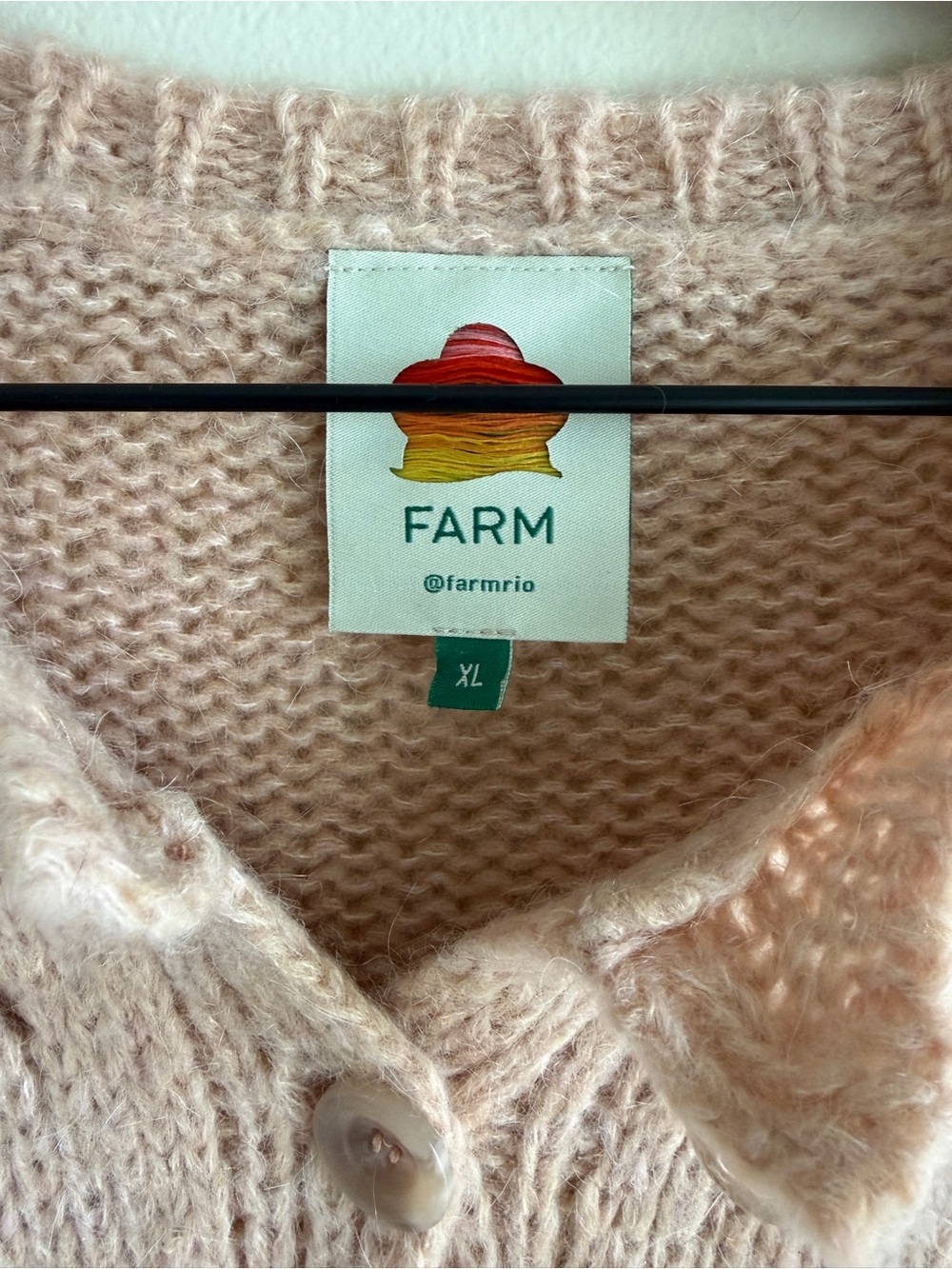 FARM Rio Sand Ruffle Knit Cardigan Mohair Wool Size XL Made in Italy - Picture 4 of 11